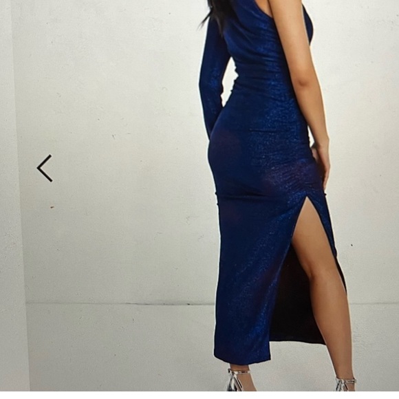 Bardot Blue Sequin One Shoulder Prom Gown - Picture 5 of 9